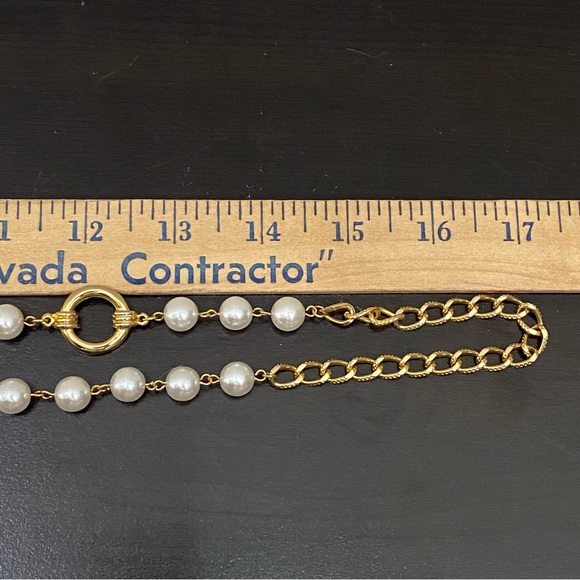 Gold-tone Chain Faux Pearl and Druzzy Crystal 34” Long Necklace - Picture 9 of 12